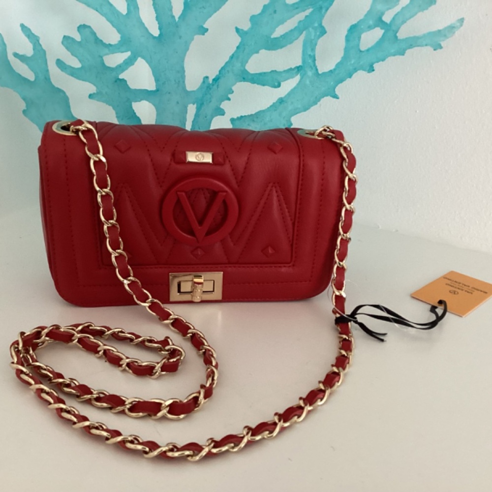 REDUCED VALENTINO by Mario Valentino Quilted Red Leather Shoulder Crossbody Bag - Picture 7 of 13